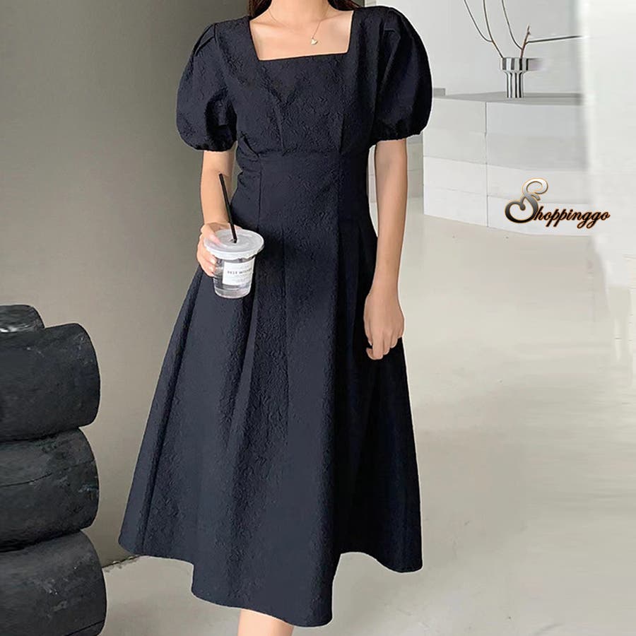 ワンピース 半袖 スクエアネック[品番：JRKW0004848]｜shoppinggo