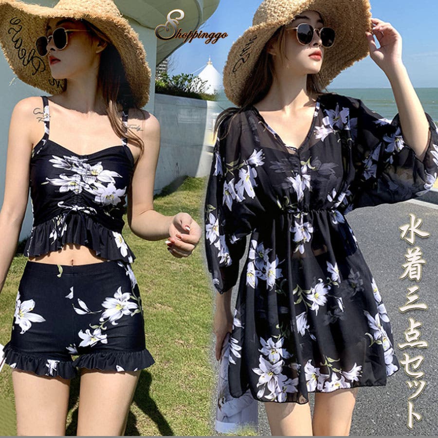 新品☆3L♪白×黒×花柄♪水着4点セット♪リゾートにも☆s846 6QMU005SW-01.jpg
