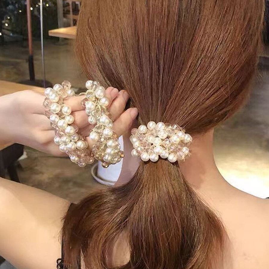 ヘアゴム 上品で合わせやすい秋カラー♪淡水パール♡ Amazon.co.jp