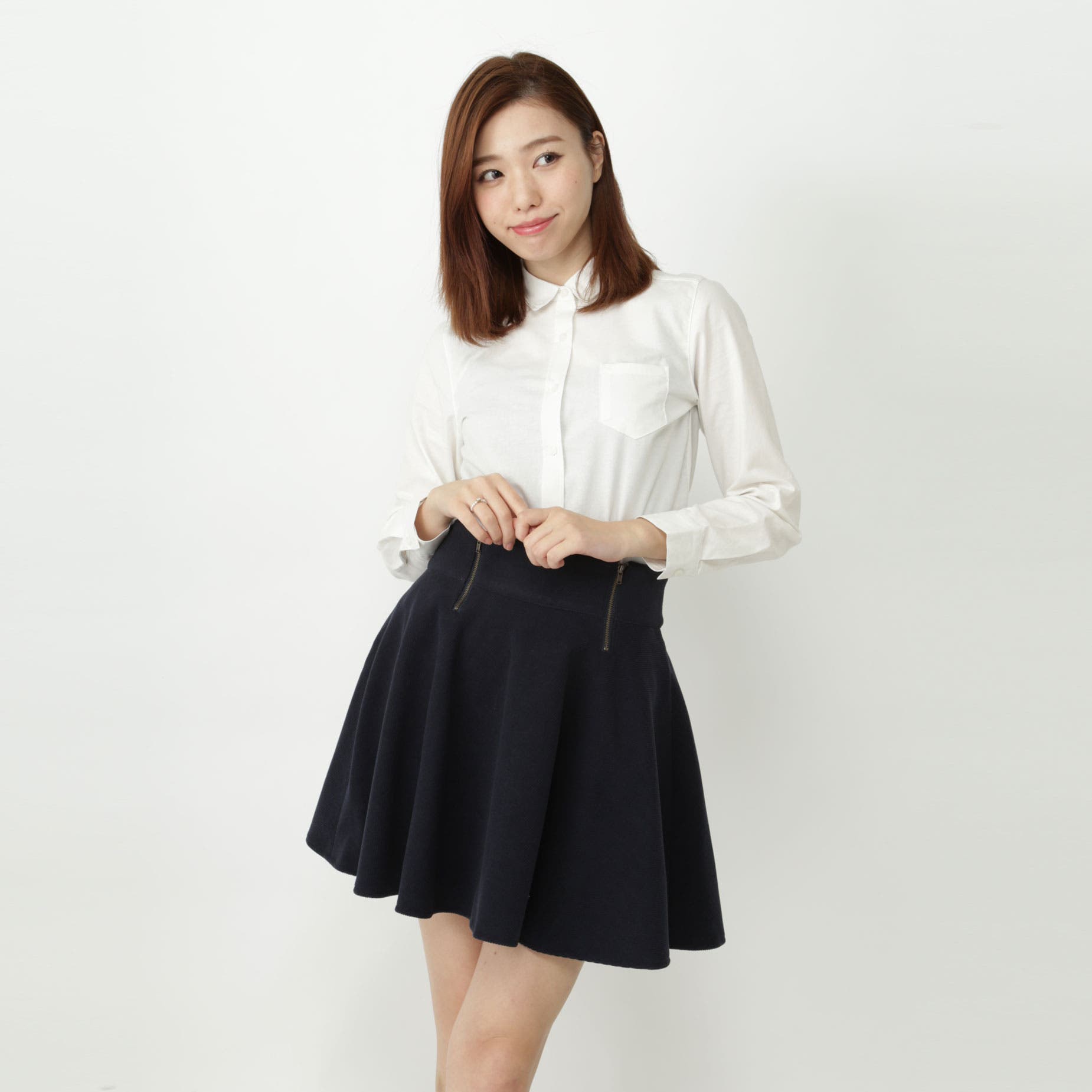 フェイクウールカルゼダブルzipフレアスカート[カジュアル きれいめ