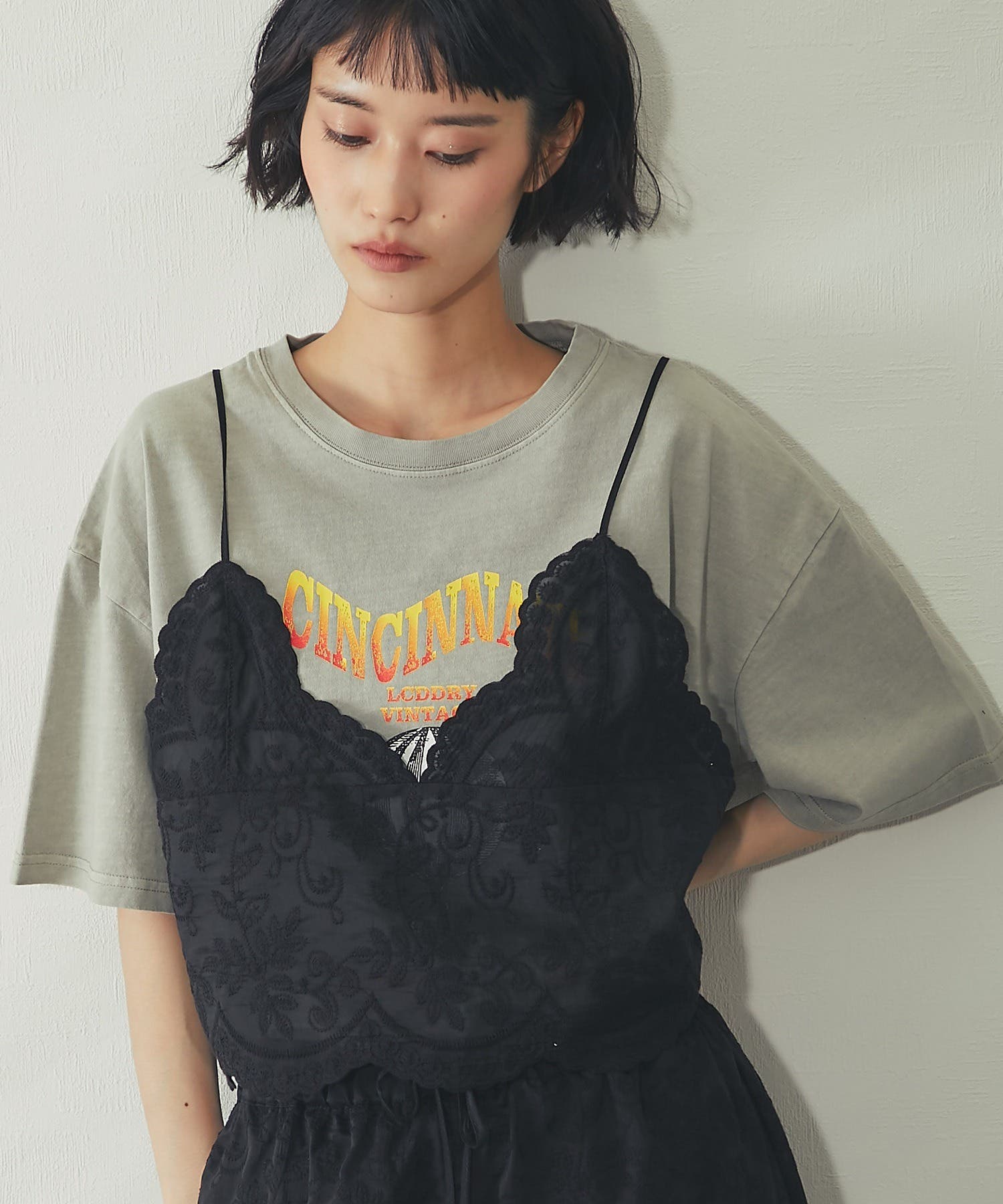 スカラップ 刺繍 レース バックリボン キャミ ビスチェ[品番