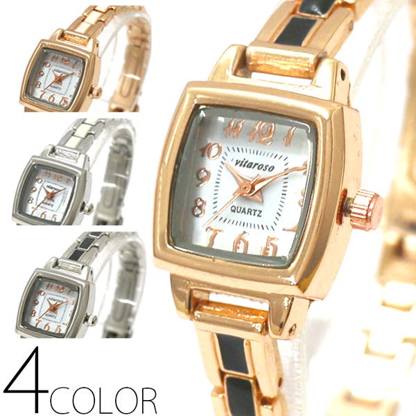 日本製ムーブメント シンプルなスクエアケース腕時計 細ベルト[品番