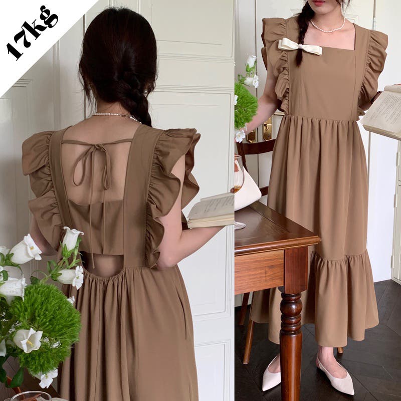 春夏ロングワンピースノースリーブバックレスドレススクエア