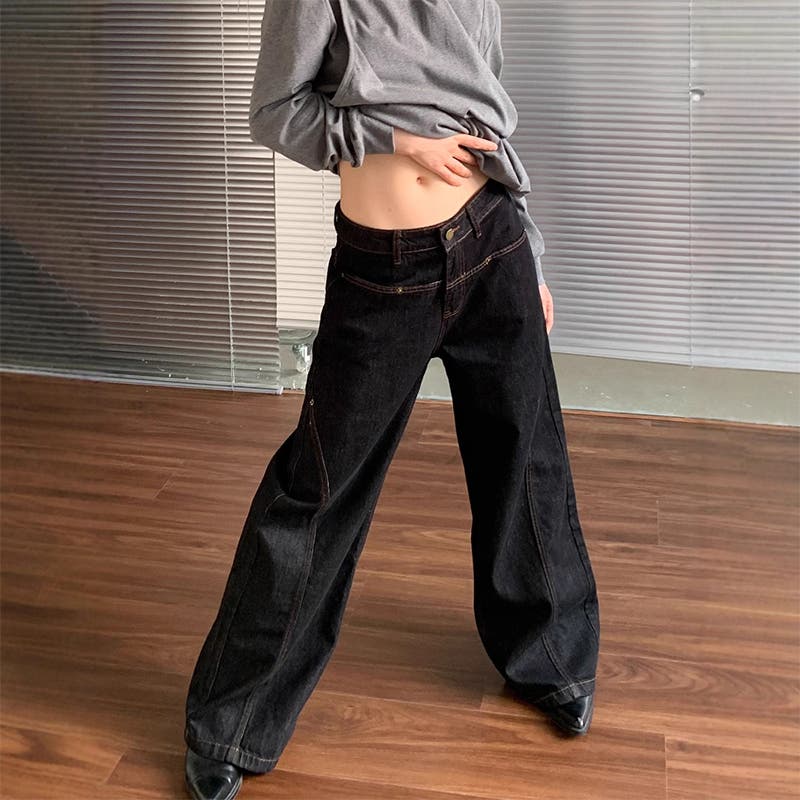 甘辛系ガールズ☆ストリートストレートデニムロングパンツ[品番