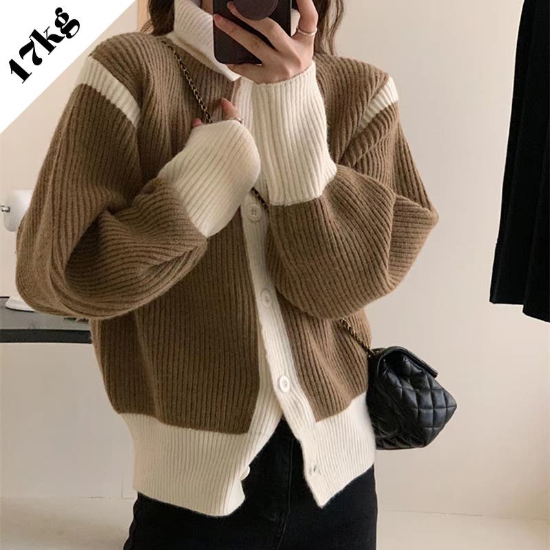 SHOPLIST限定】柔らかいバイカラータートルネックカーディガン