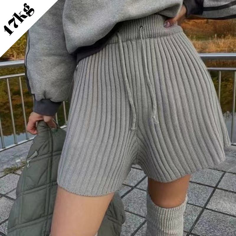カジュアルなドローコード付きスポーツニットショートパンツ