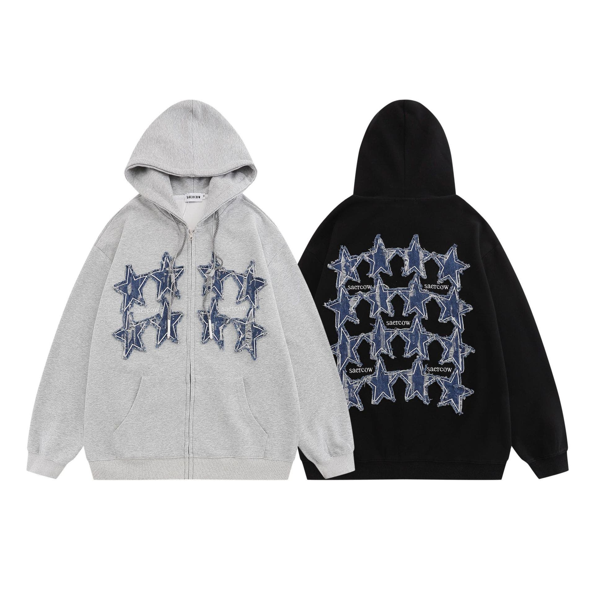SHOPLIST限定】アメカジ風のデニムパッチワーク刺繍フード付き