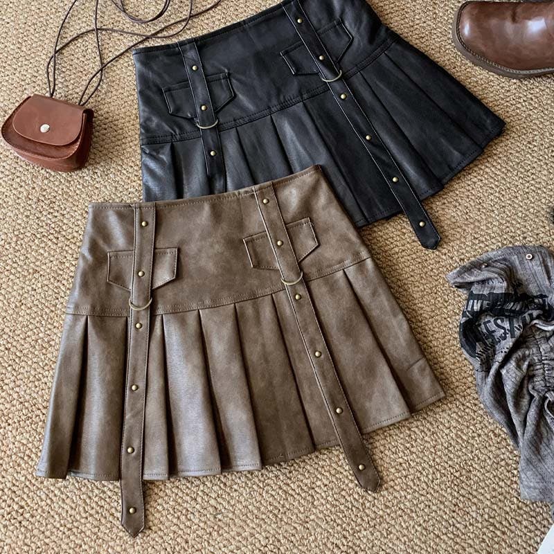 充実の品 メイラードスタイル！レトロなセクシーなPUレザースカート[品番 スカート