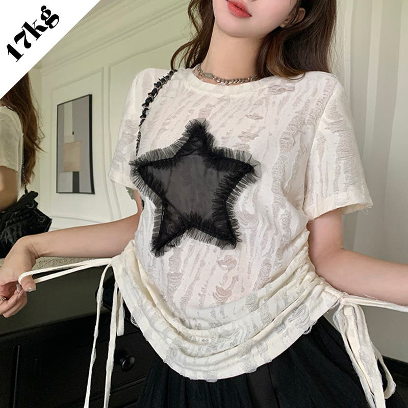 SHOPLIST限定】レトロ星柄デザイン感バーサタイルTシャツ[品番
