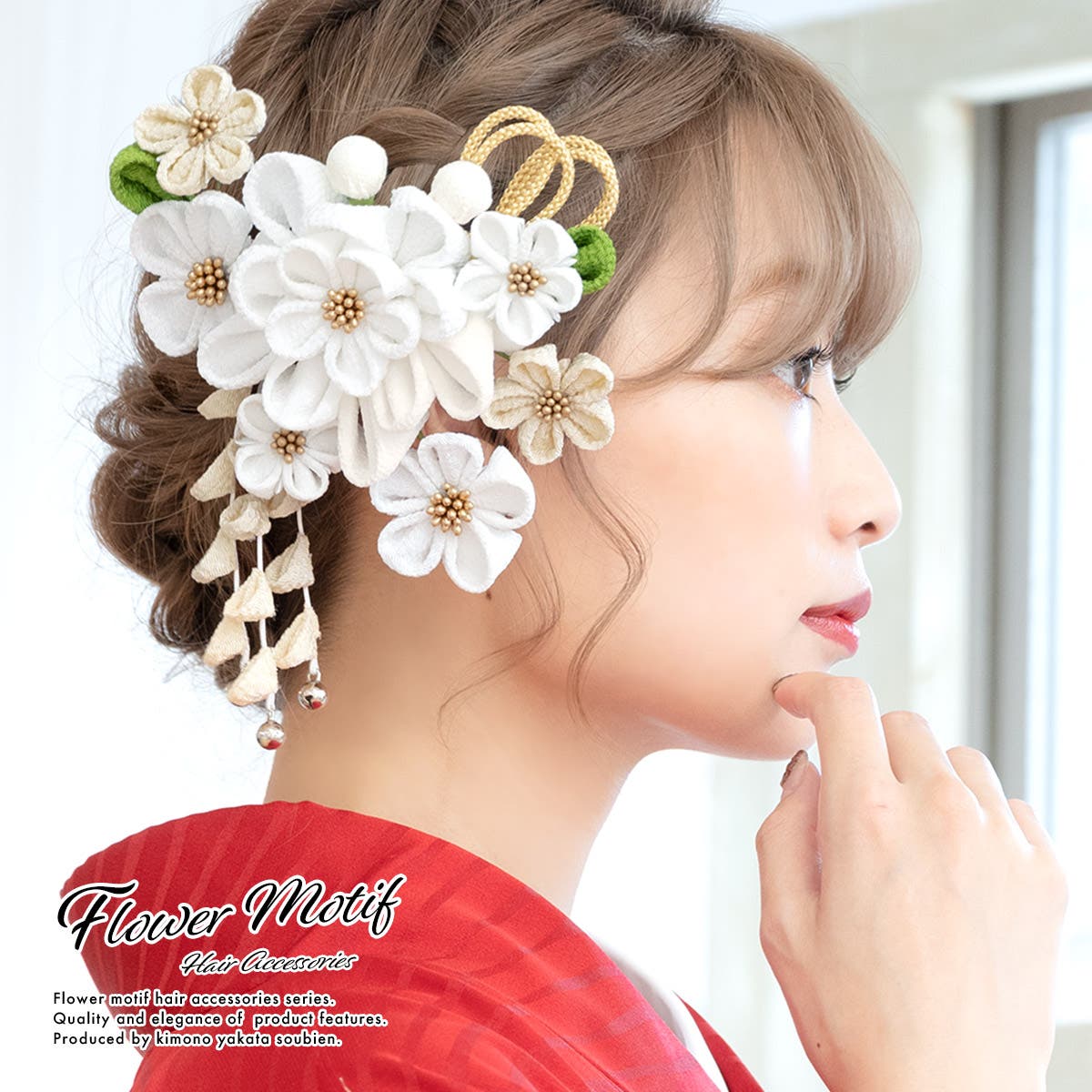 つまみ細工の髪飾り 小梅のヘアクリップ 朱赤