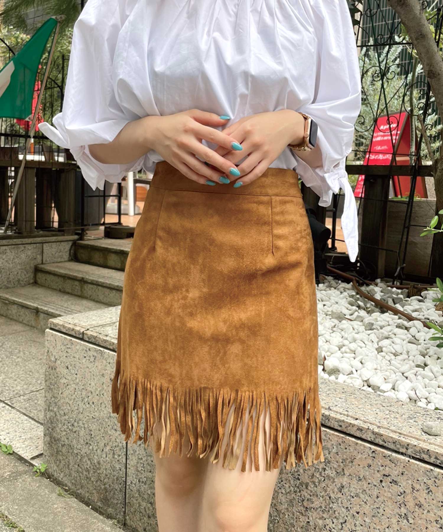 スウェード　フリンジ　スカート　vintage セール】フェイクスウェードフリンジスカート（スカート）｜mystic