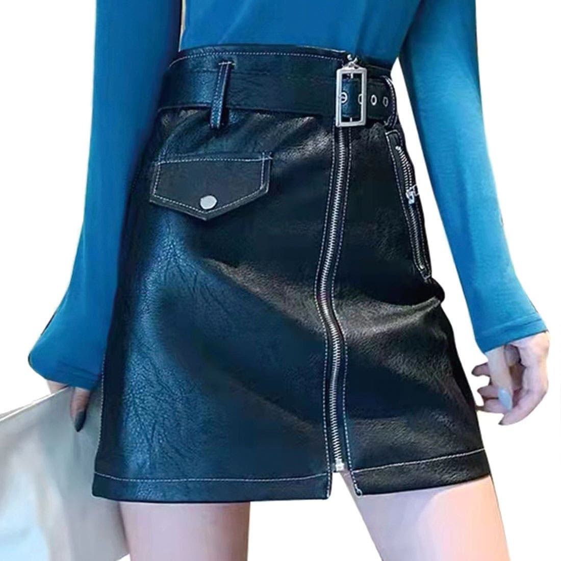 ベルト付フェイクレザーミニスカート[品番：SPGW0001886]｜SPIGA