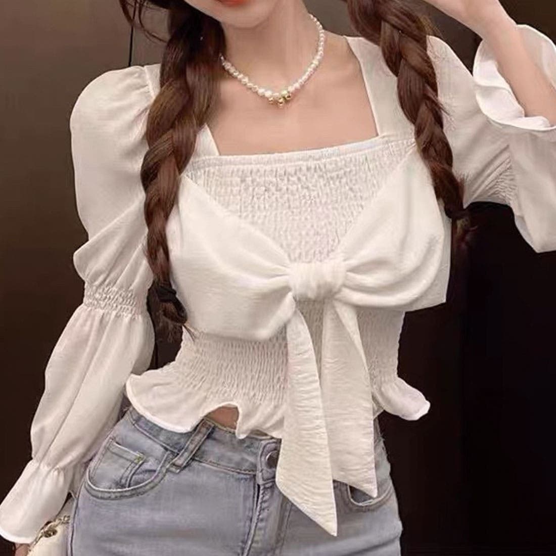 MAISON SPECIAL シャーリングベロアリボンブラウス MAISON SPECIAL