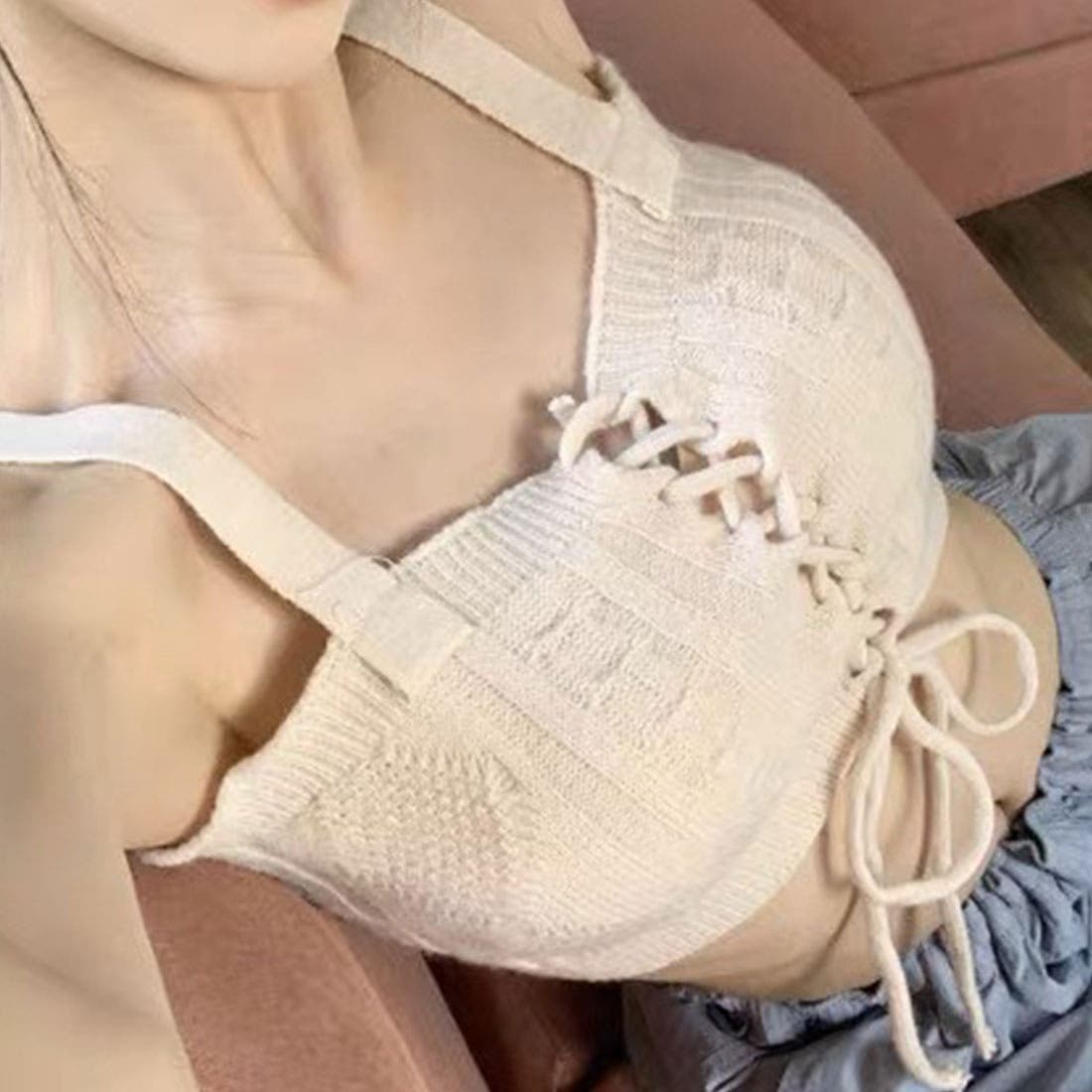 スペイン製ヨーロッパヴィンテージ コットンビスチェ 編み上げデザイン