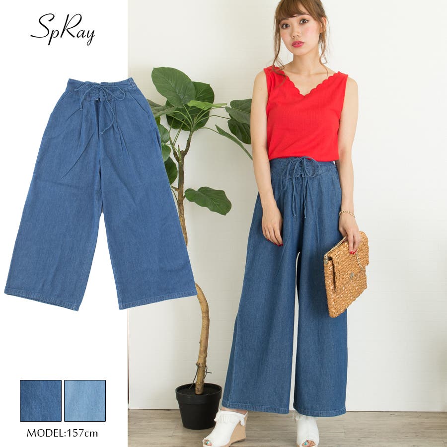 ADELLY レースアップワイドパンツ デニムパンツ