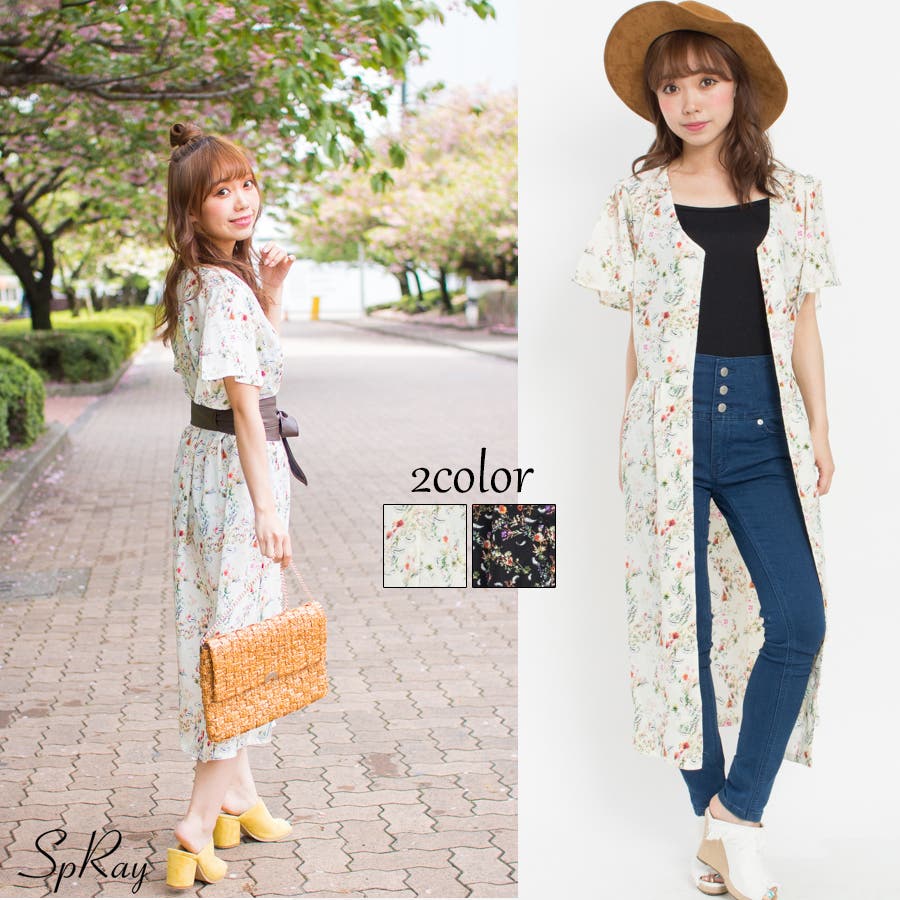 サッシュベルト付】花柄ガウンワンピース[品番：SPRW0002678