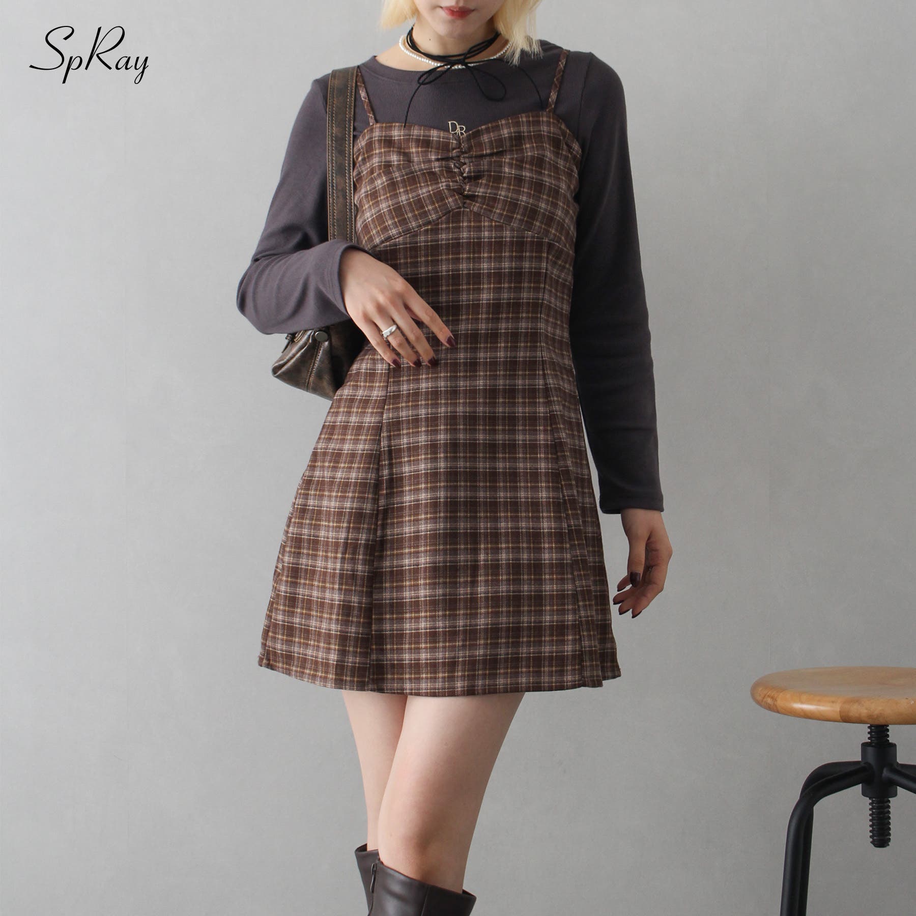 Mame Kurogouchi チェックキャミワンピ ブラウン サイズ1 美品