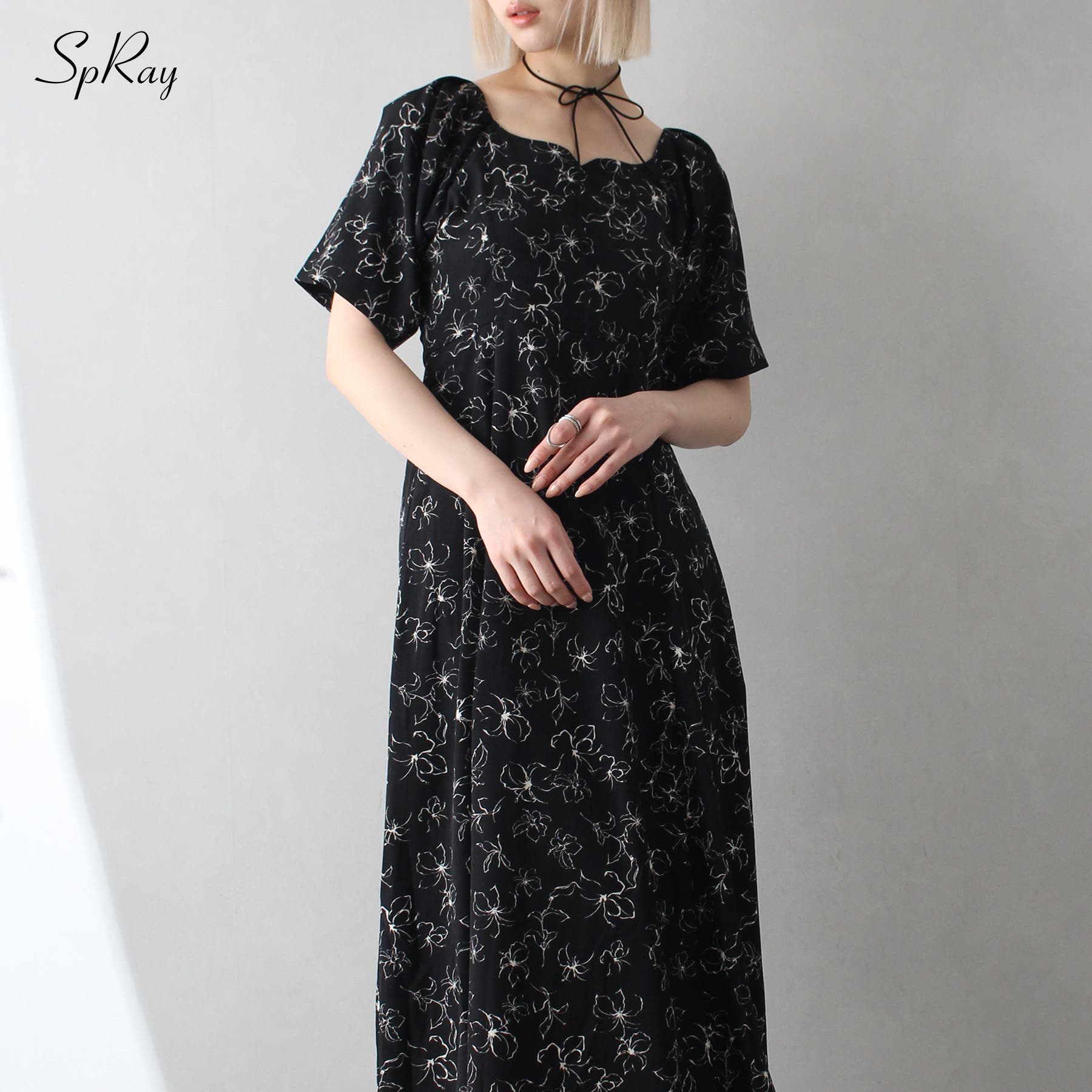 花柄背あきショートスリーブワンピース[品番：SPRW0010570