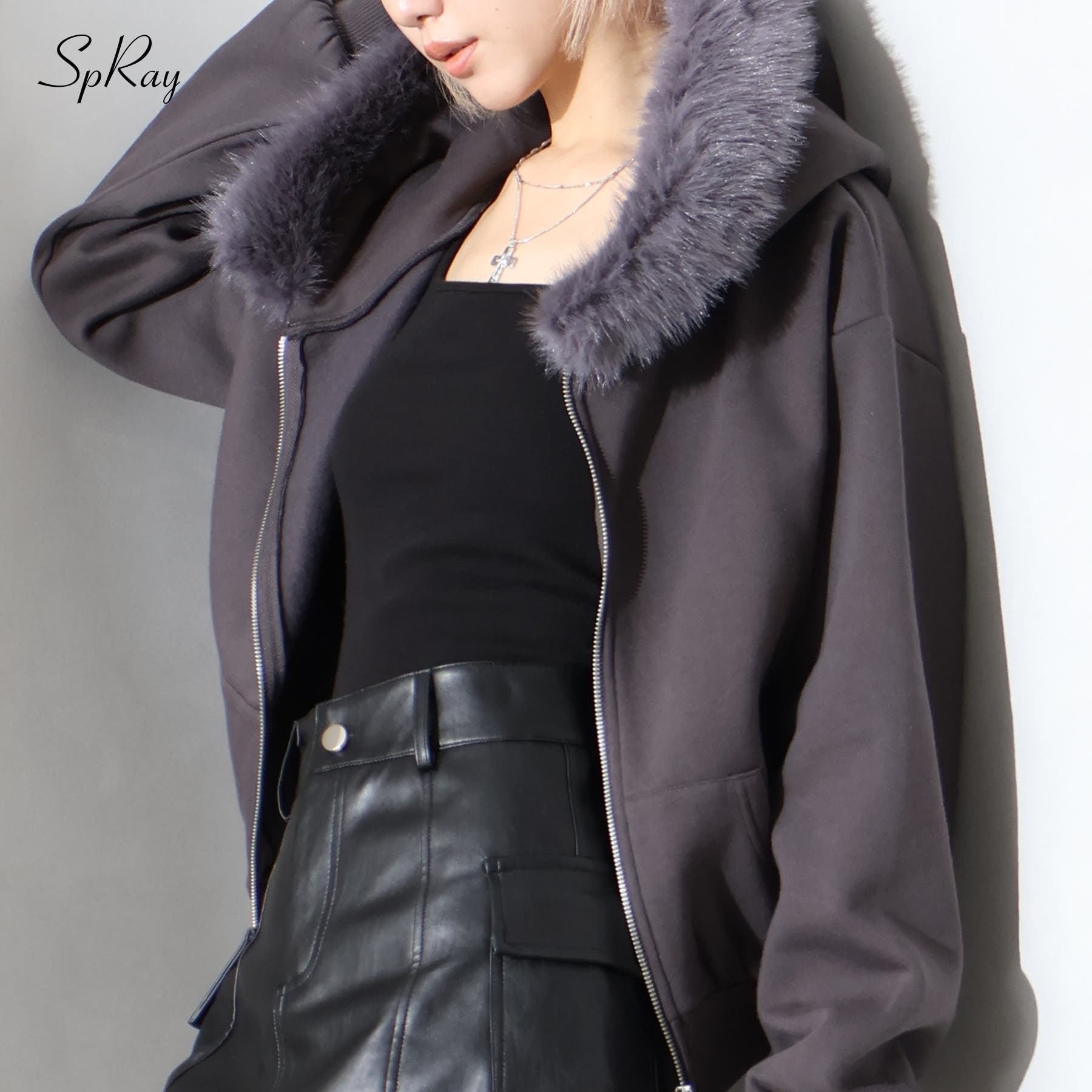 裏起毛ファー付ダブルZIPパーカー[品番：SPRW0010791]｜SpRay