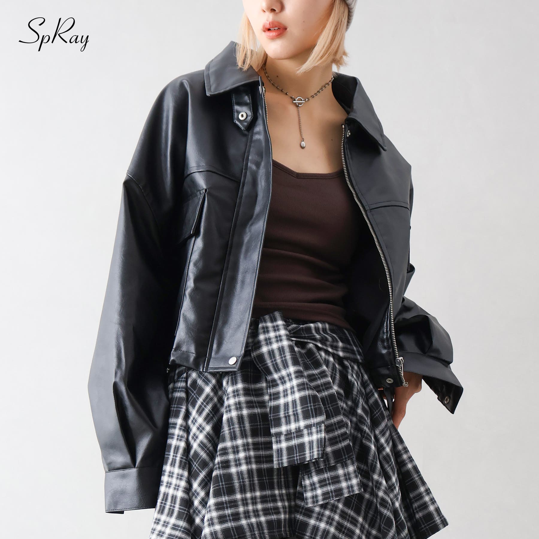 フェイクレザーショートブルゾン[品番：SPRW0010770]｜SpRay（スプレイ