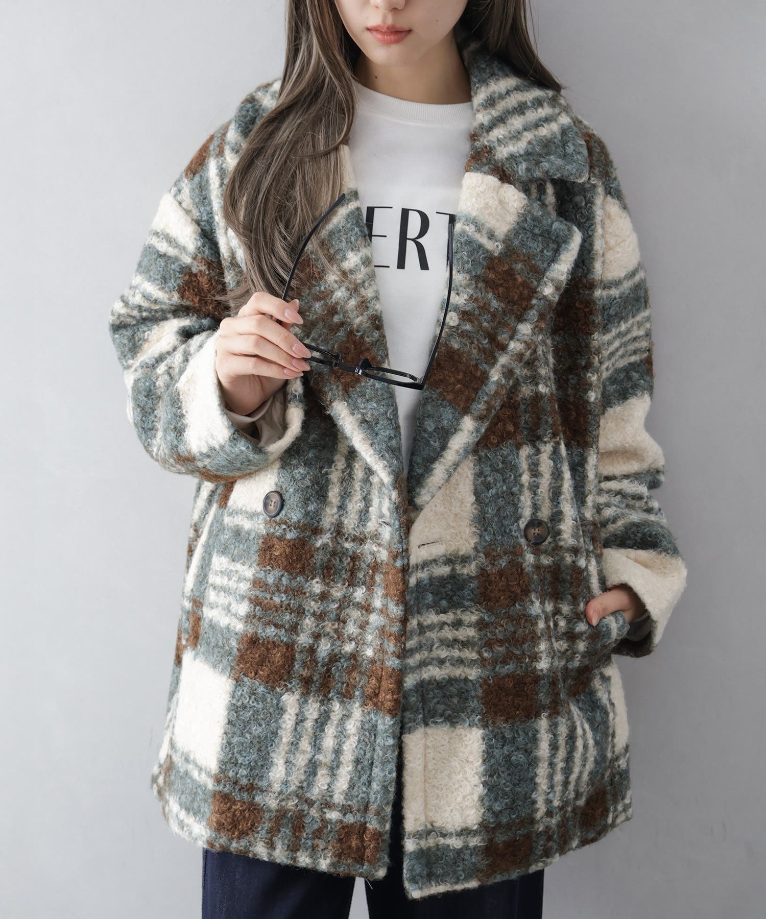 リングボアチェックビッグジャケット[品番：SPRW0010833]｜SpRay