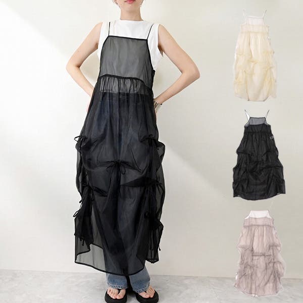 THE SHISHIKUI キャミワンピース ブラック OP / BLACK キャミワンピース ブラックドレス 黒ワンピ[品番：JSFW0014976