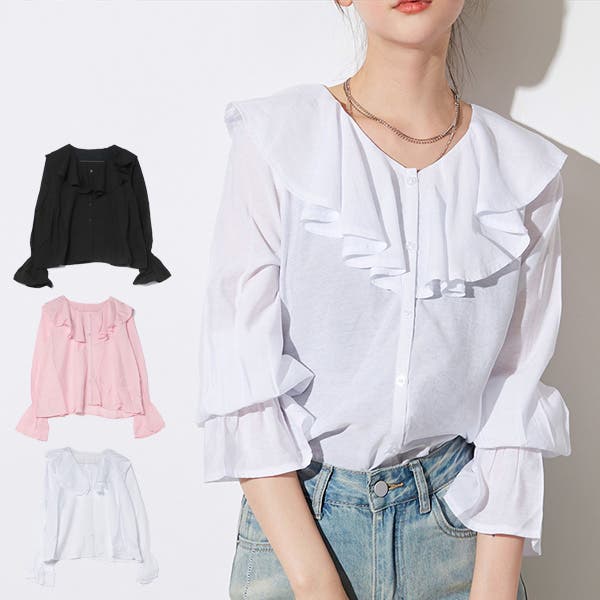 シャツ ブラウス フリルカラー[品番：XV000020792]｜STYLEBLOCK
