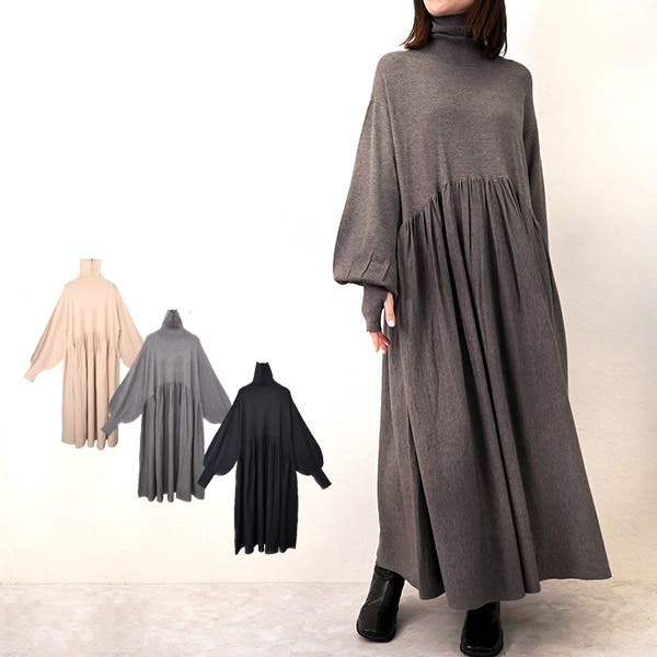 ニットワンピース ロングワンピース 長袖[品番：XV000019728