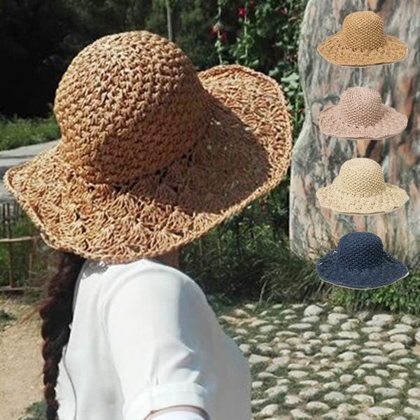 ストローハット ロングワンピース ストローハット 麦わら帽子 つば広[品番：XV000019489]｜STYLEBLOCK