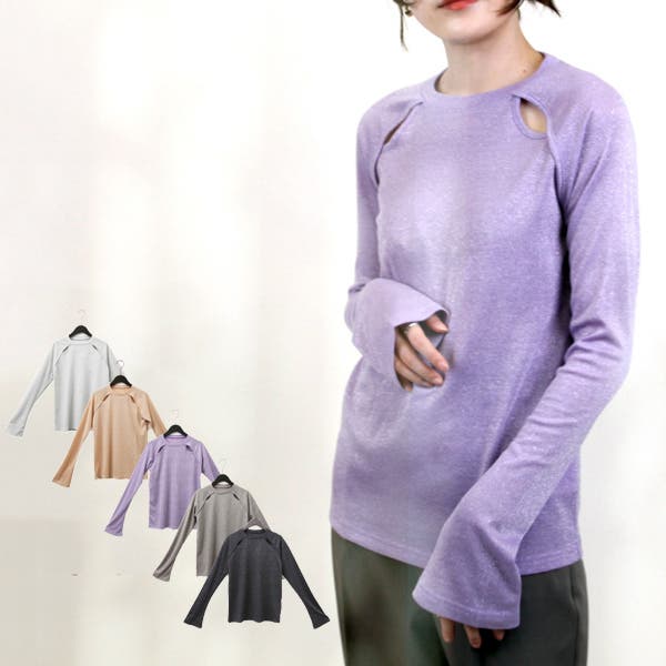 3color 】カットアウトショルダールーズシアートップス