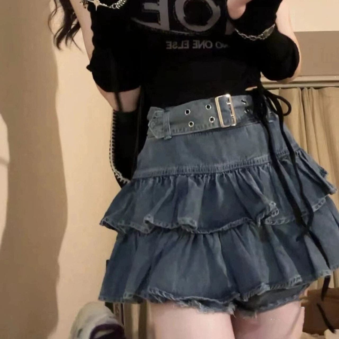DIESEL ディーゼル　デニムミニスカート　フリル　フリンジ　ティアード　XS DIESEL ディーゼル デニムミニスカート フリル フリンジ