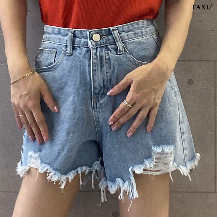 クラッシュデニムショートパンツ クラッシュ入りデニムショートパンツ[品番：TAXW0001489]｜TAXI