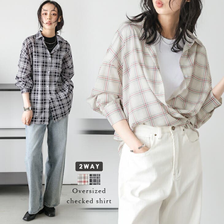 シアーシャツ カシュクールシャツ チェック柄[品番：SGBW0002046