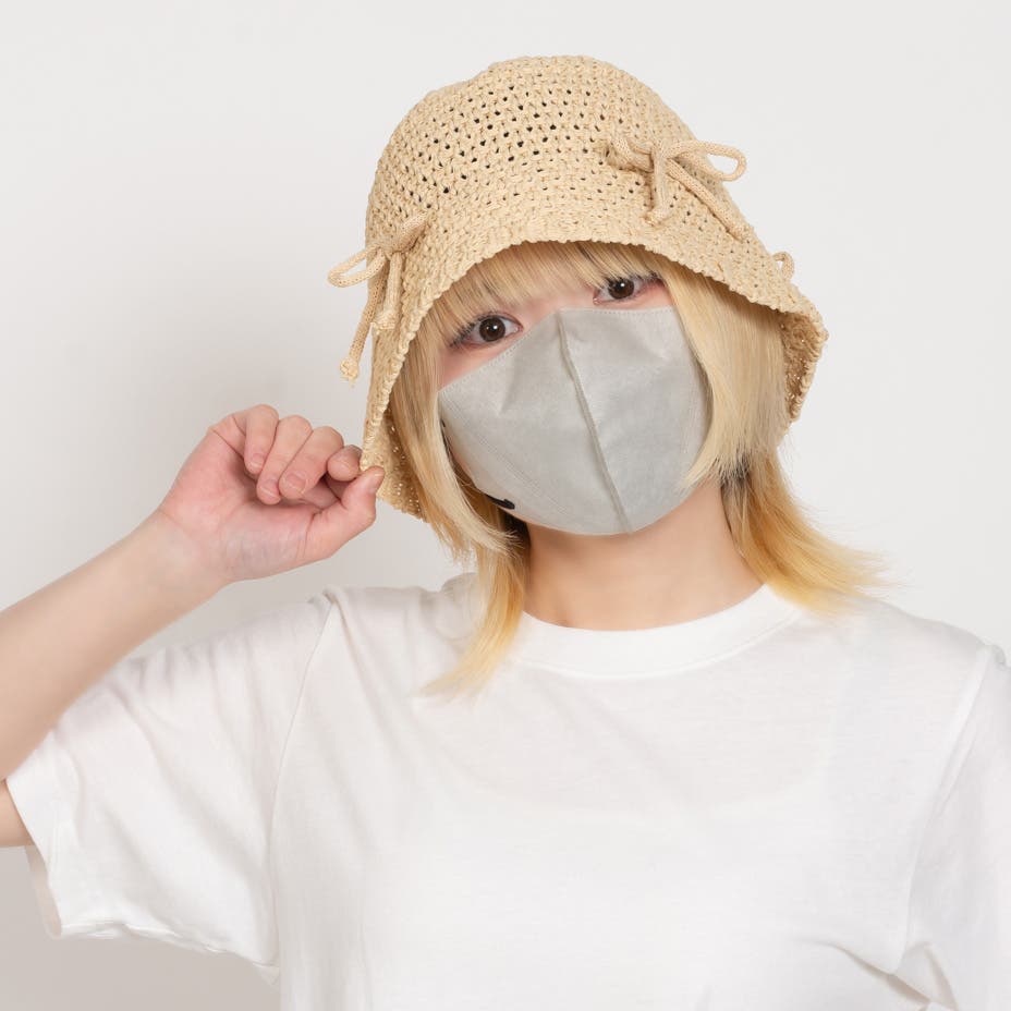 【希少】WEIRDO ウールハット L ベージュ 鹿革リボン カギ網編みリボンストロークローシュハット[品番：XO000005373]｜SVEC