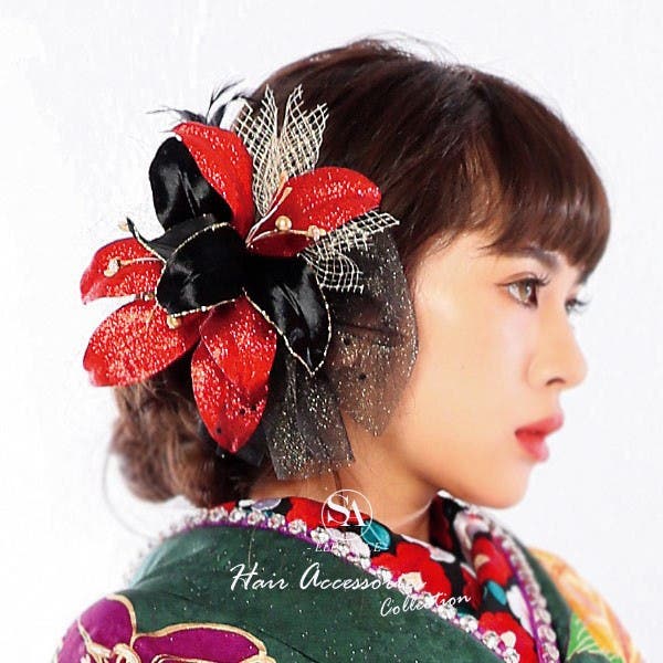 成人式 髪飾り 赤/黒/レース [KKY176] ヘアアクセサリー[品番