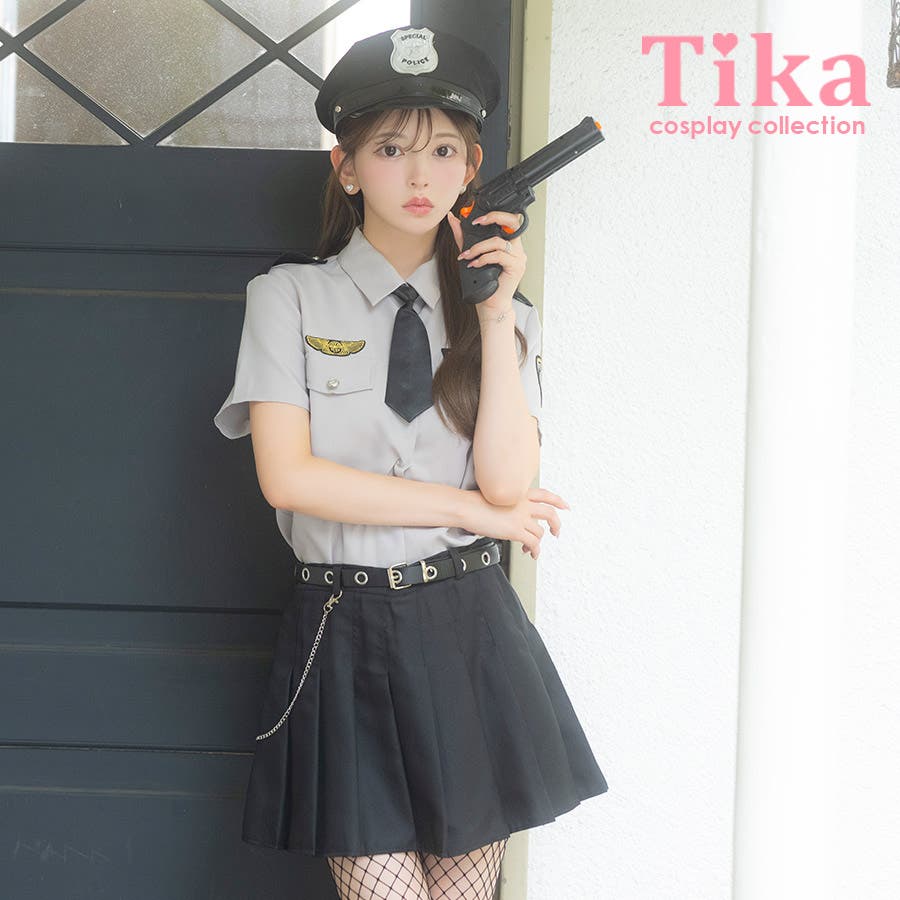 ポリス風コスプレ6点セット バッジ付きシャツ×プリーツスカート
