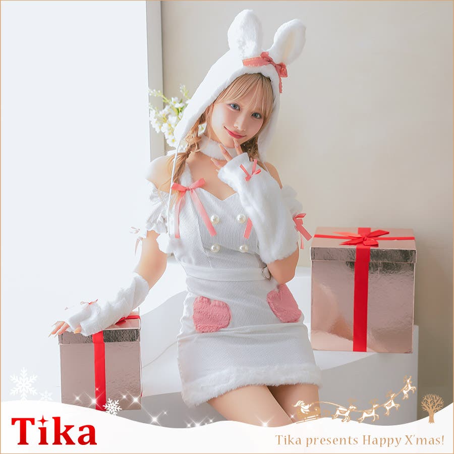 ハートリボン×ホワイトバニーガールコスチューム コスプレ 袖あり[品番