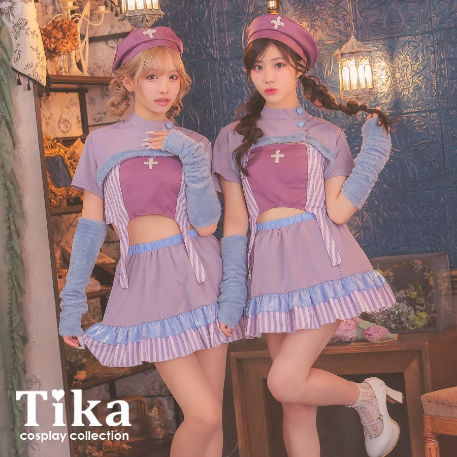ティアードフリルセットアップナースコスチューム ハロウィンコスプレ