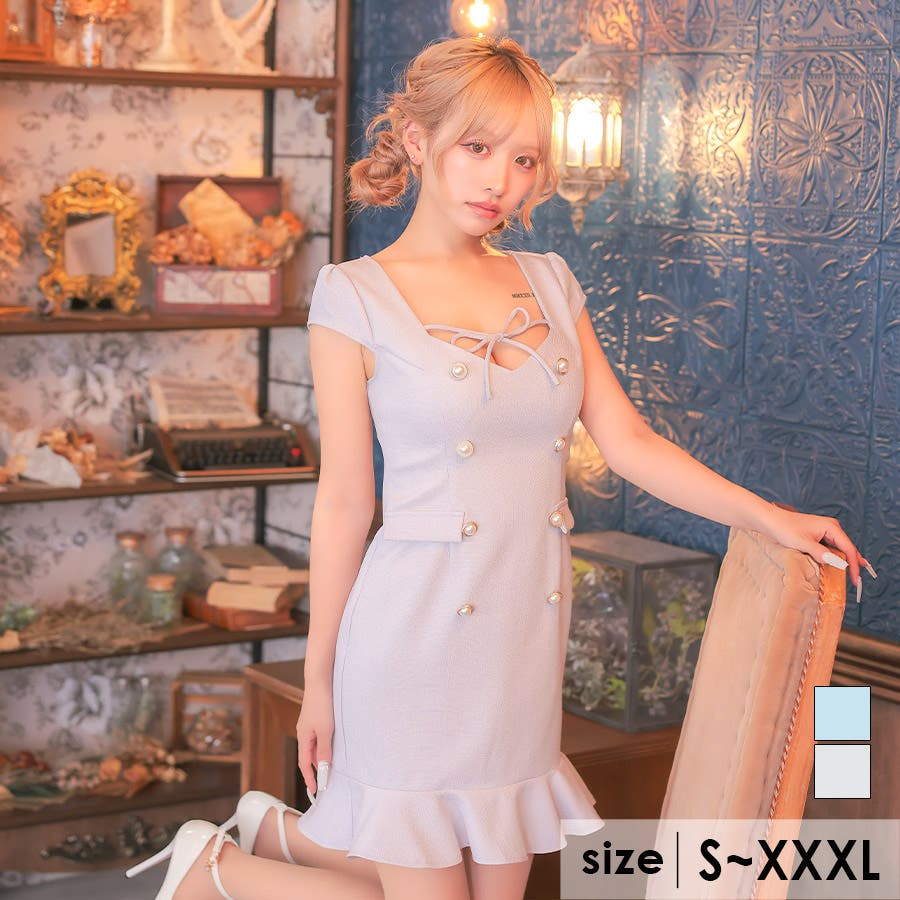 Tika キャバドレス バストリボン×裾フリルデザインフレアミニドレス