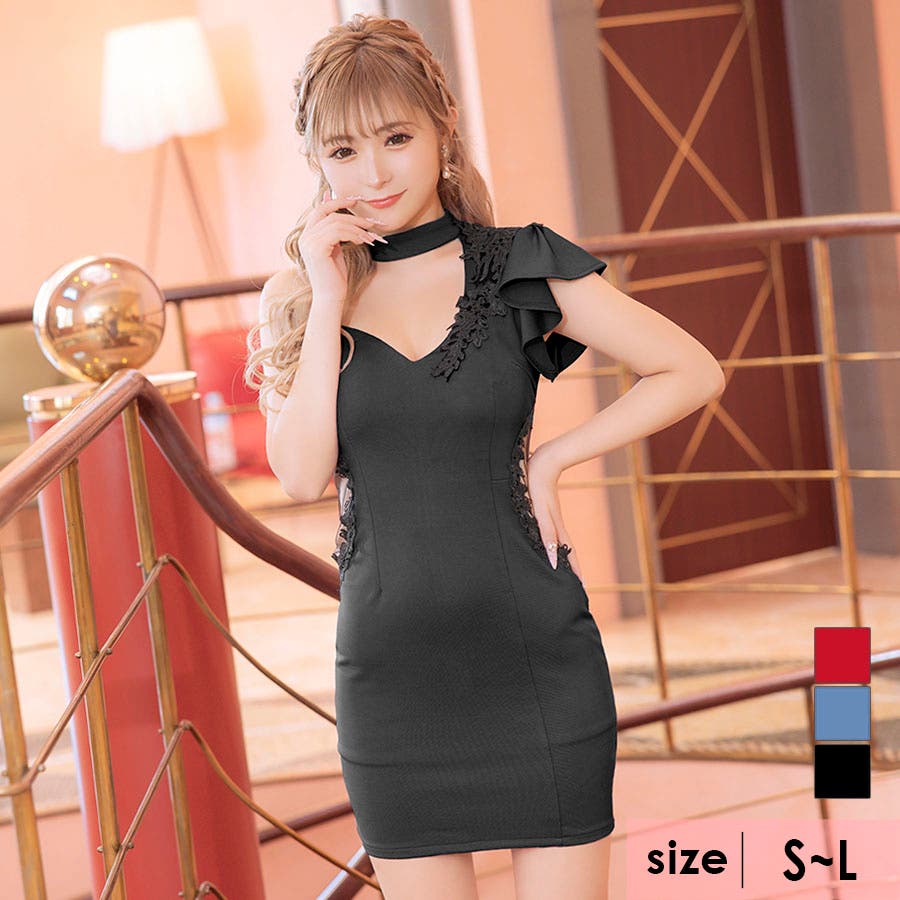 サイドシースルーワンショルダータイトミニドレス キャバドレス キャバ
