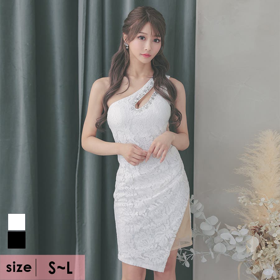 ♥ビジューホワイトミニドレス♥ XSサイズあり【ROBE de FLEURS/ローブドフルール】シースルーレース