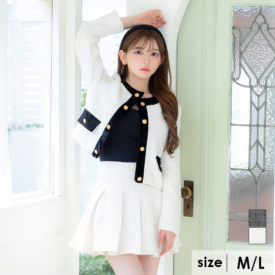 ノーカラーツイードセットアップミニスカスーツ カジュアル