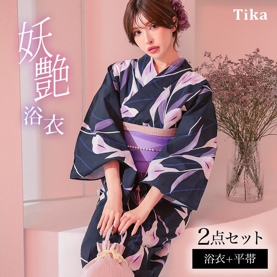 Tika 涼やかな夜風に揺れる菖蒲浴衣2点セット 浴衣[品番：XK000013442