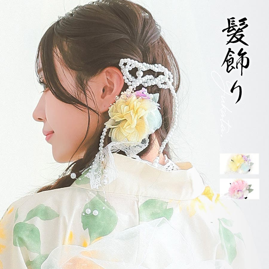 レースリボン×パールフラワーガーリーメルヘンヘアアクセサリー3
