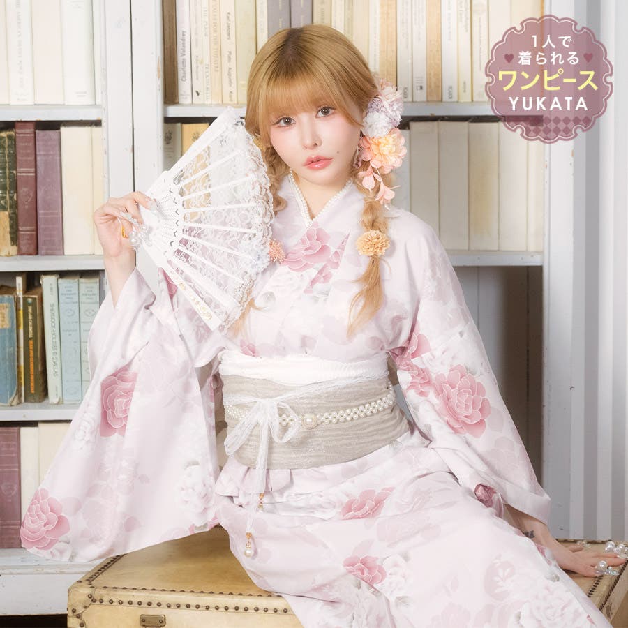 Tika 2wayワンピース薔薇柄浴衣3点セット 浴衣（羽織）[品番