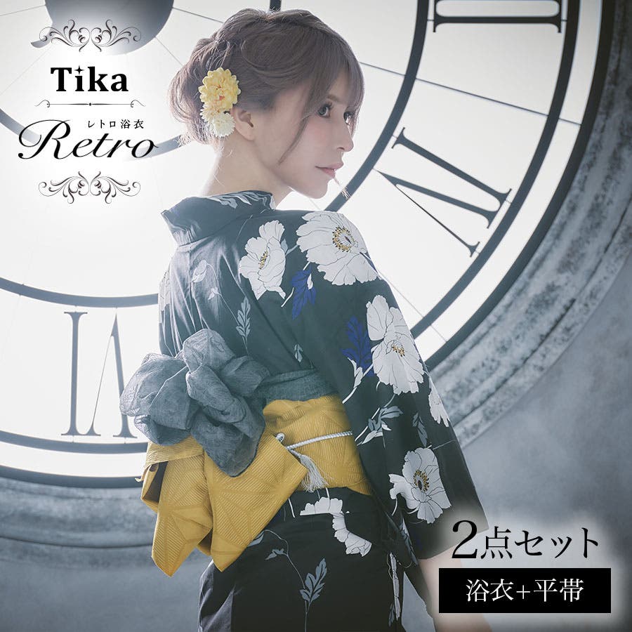 Tika 清楚な大輪ポピー柄浴衣2点セット 浴衣[品番：XK000013528]｜Tika
