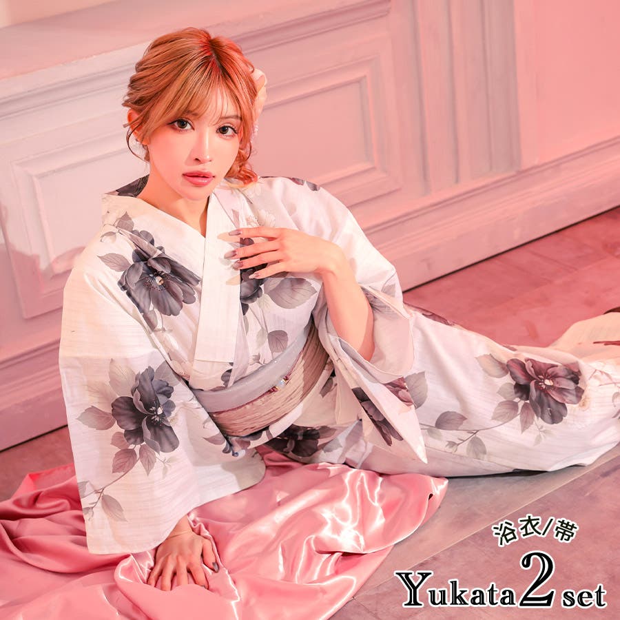 Tika モノトーン牡丹浴衣2点セット 浴衣[品番：XK000014036]｜Tika