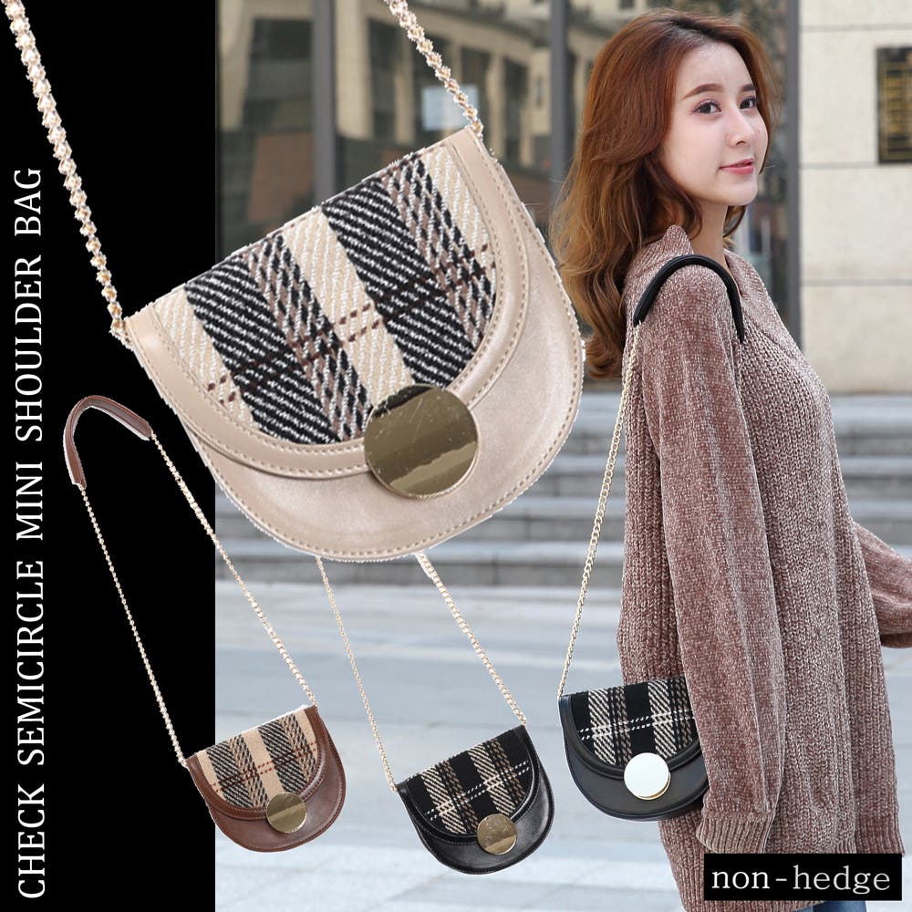 チェック柄半円ショルダーバッグ bag かばん[品番：NHGW0000833]｜non 