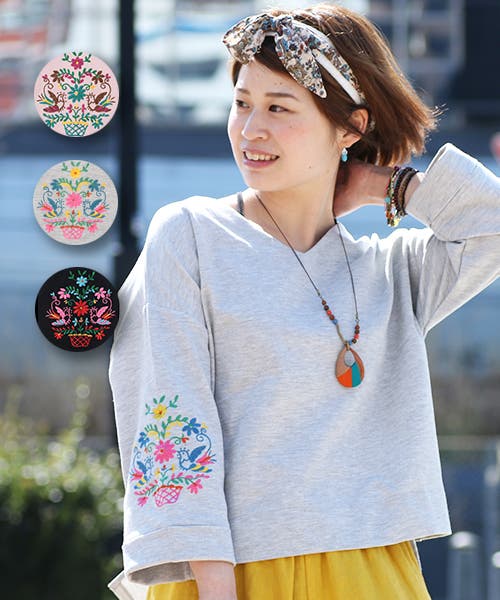 チチカカ tシャツ グアテマラ凧揚げスリーブ刺繍Tシャツ