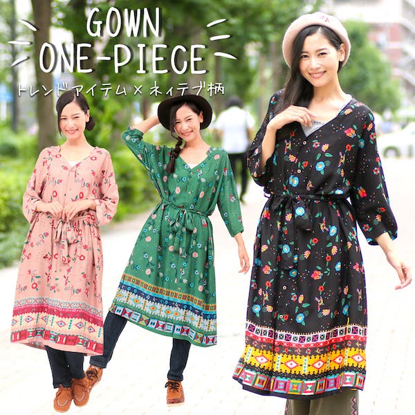 ワンピース チチカカ トリハナネイティブガウンワンピース[品番